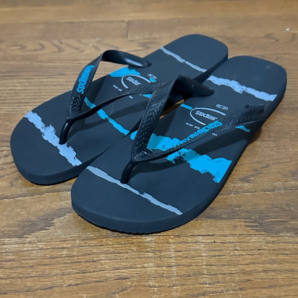 Havaianas Flip Flops. Black/Aqua Blue/Gray. New. Men’s Size 11/12.